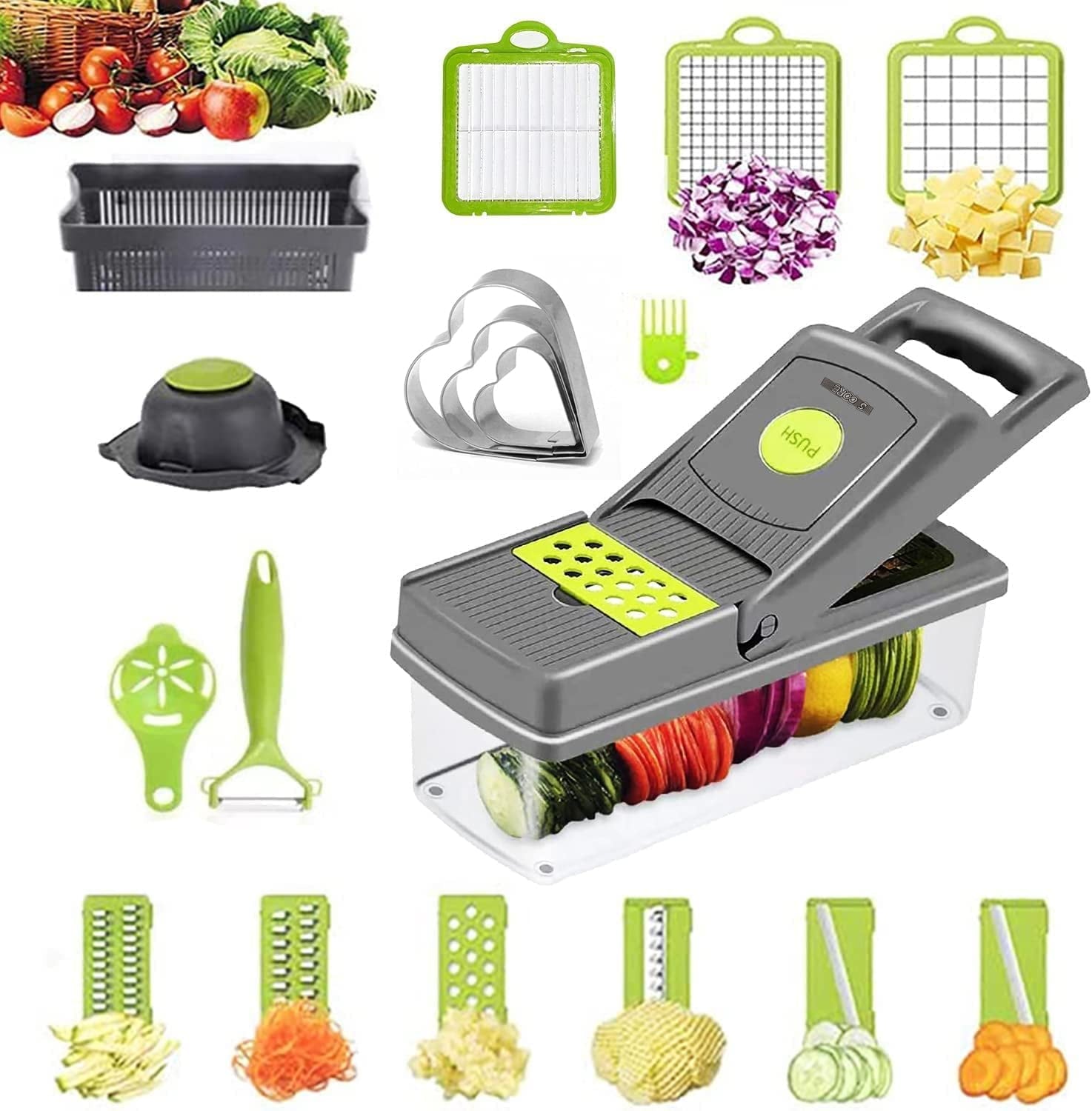 14 in 1 Mandoline Slicer Vegetable Cutter Chopper Multifunctional Veggie Chopper with Container, Onion Chopper, Chopp...