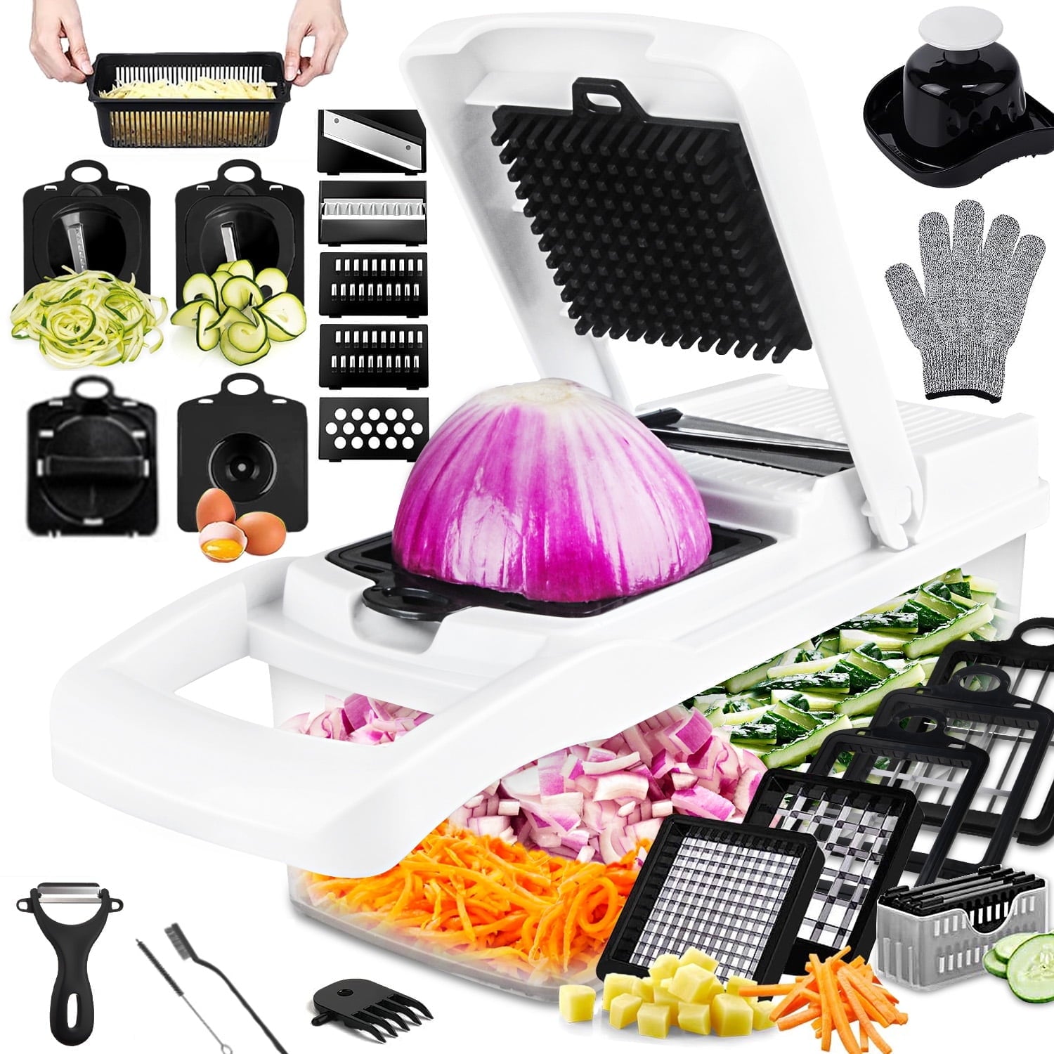 26 in 1 Vegetable Chopper,Zacenei Veggie Chopper w/Container & Drain Basket Multifunctional Food Chopper Vegetable Sl...