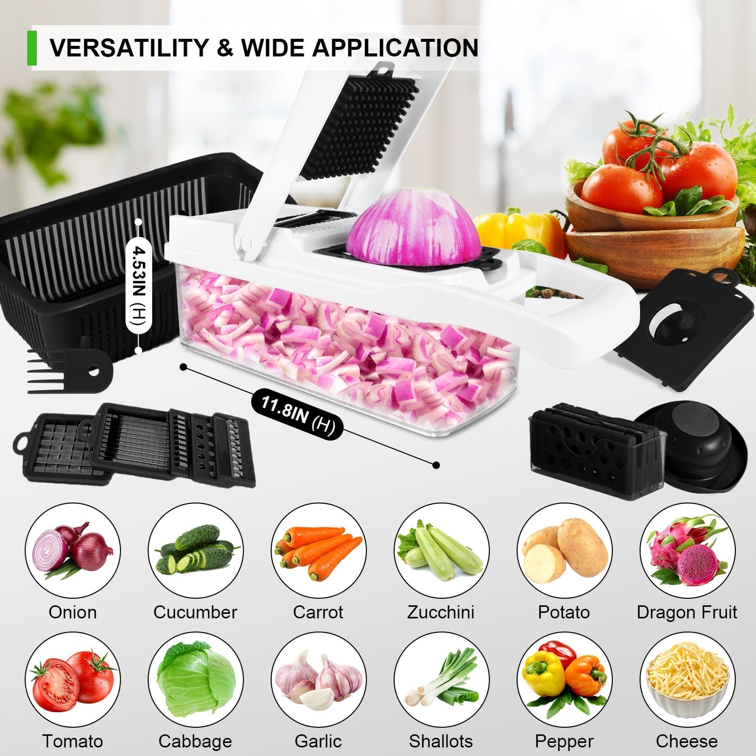 26 in 1 Vegetable Chopper,Zacenei Veggie Chopper w/Container & Drain Basket Multifunctional Food Chopper Vegetable Sl... - Image 6