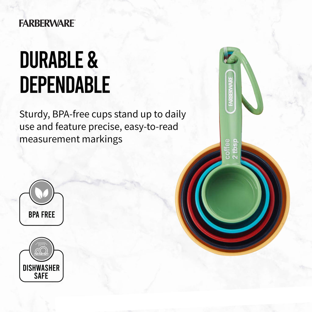 Plastic Multicolor Nesting Measuring Cup Set with Bonus Coffee Scoop, 5-Piece - Image 5