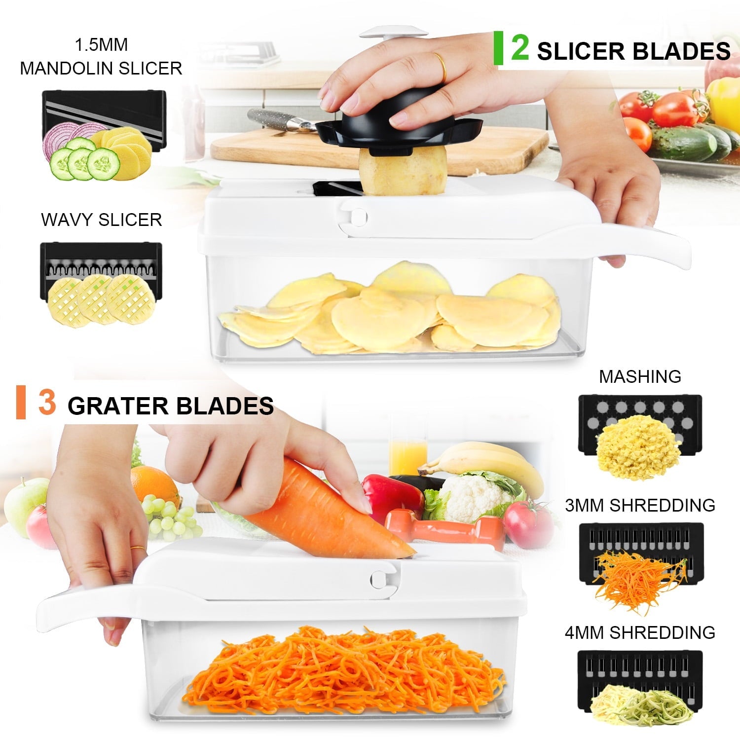 26 in 1 Vegetable Chopper,Zacenei Veggie Chopper w/Container & Drain Basket Multifunctional Food Chopper Vegetable Sl... - Image 5