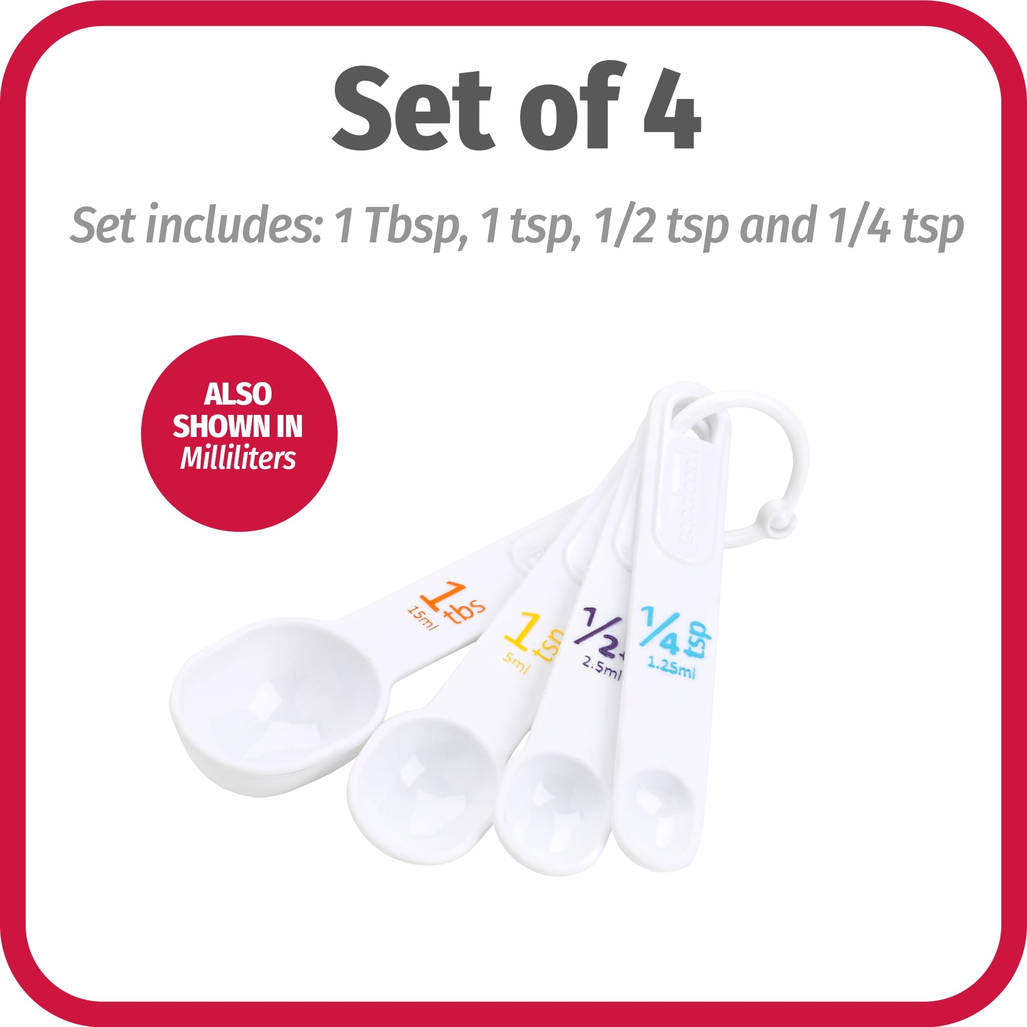 (6 pack) Plastic Measuring Cup Set with Storage Ring, White, 4-Pieces - Image 4