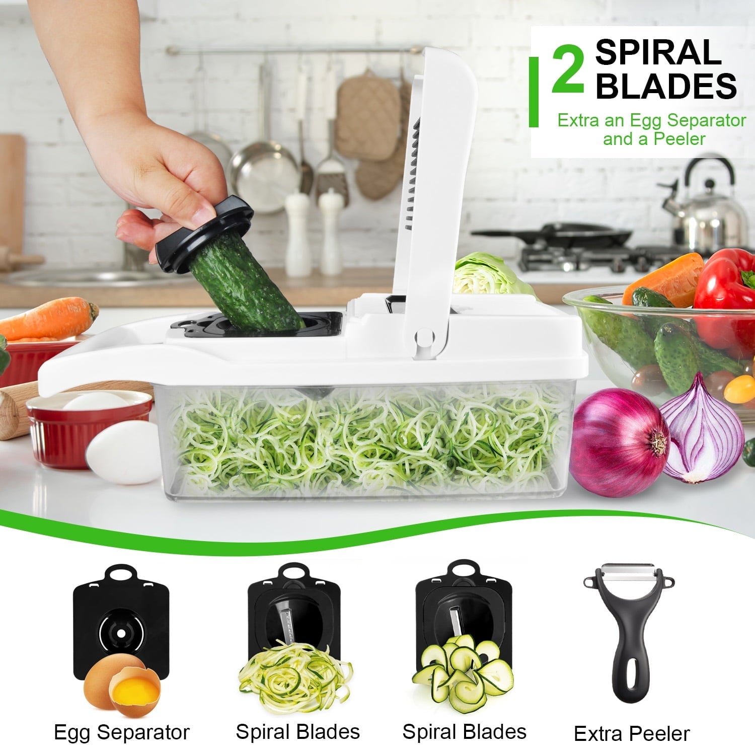 26 in 1 Vegetable Chopper,Zacenei Veggie Chopper w/Container & Drain Basket Multifunctional Food Chopper Vegetable Sl... - Image 3