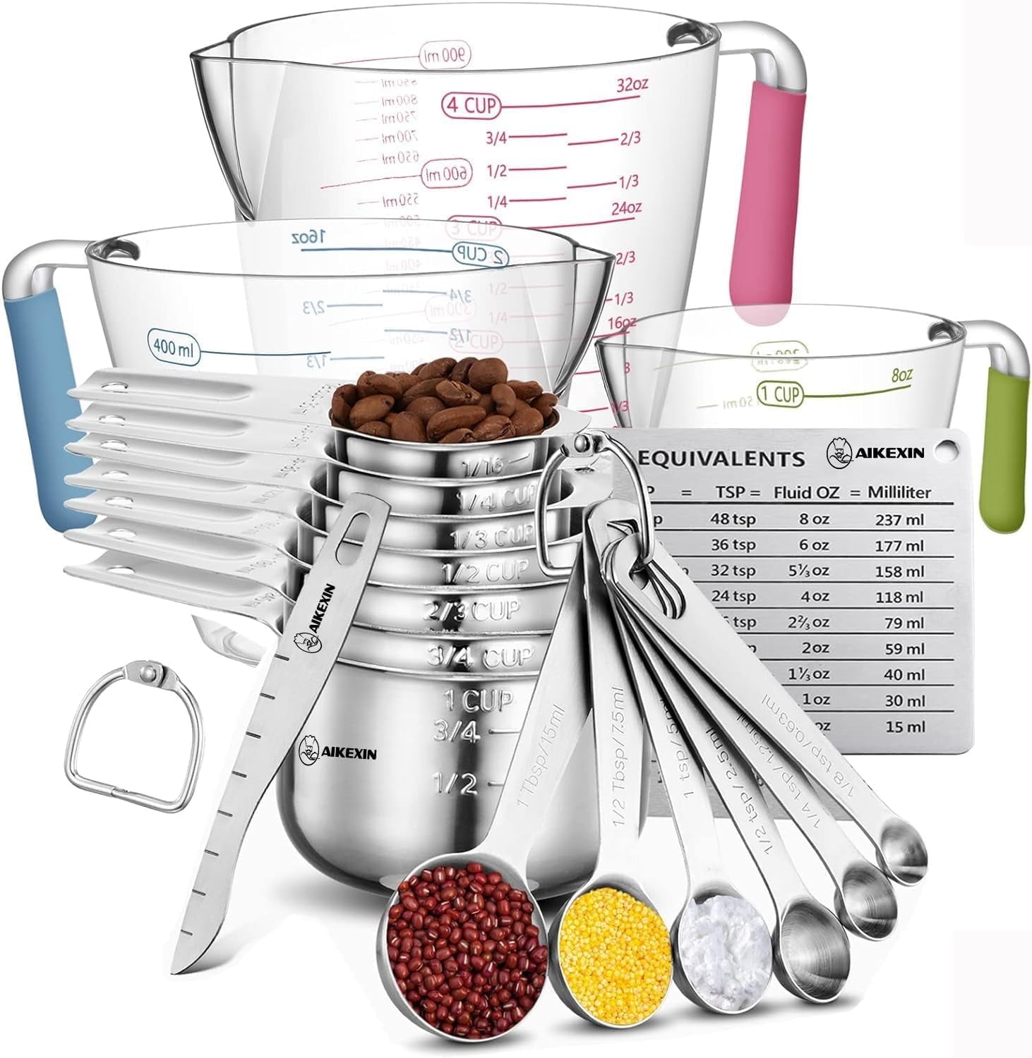 Godance 16-Piece Measuring Cups and Spoons Set, Nesting Stainless Steel Measuring Cups Spoons with 3 Plastic Measurin...