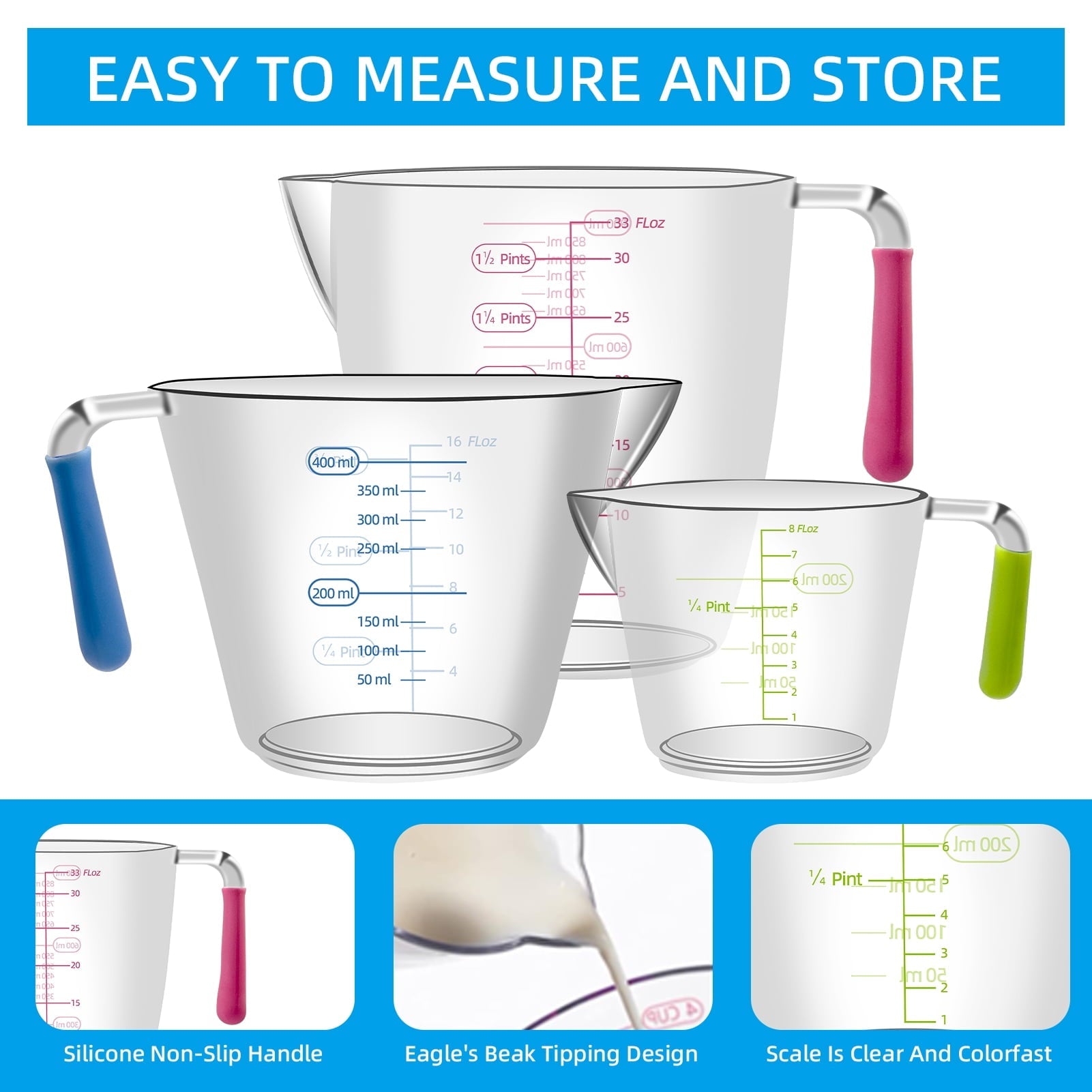 Godance 16-Piece Measuring Cups and Spoons Set, Nesting Stainless Steel Measuring Cups Spoons with 3 Plastic Measurin... - Image 3