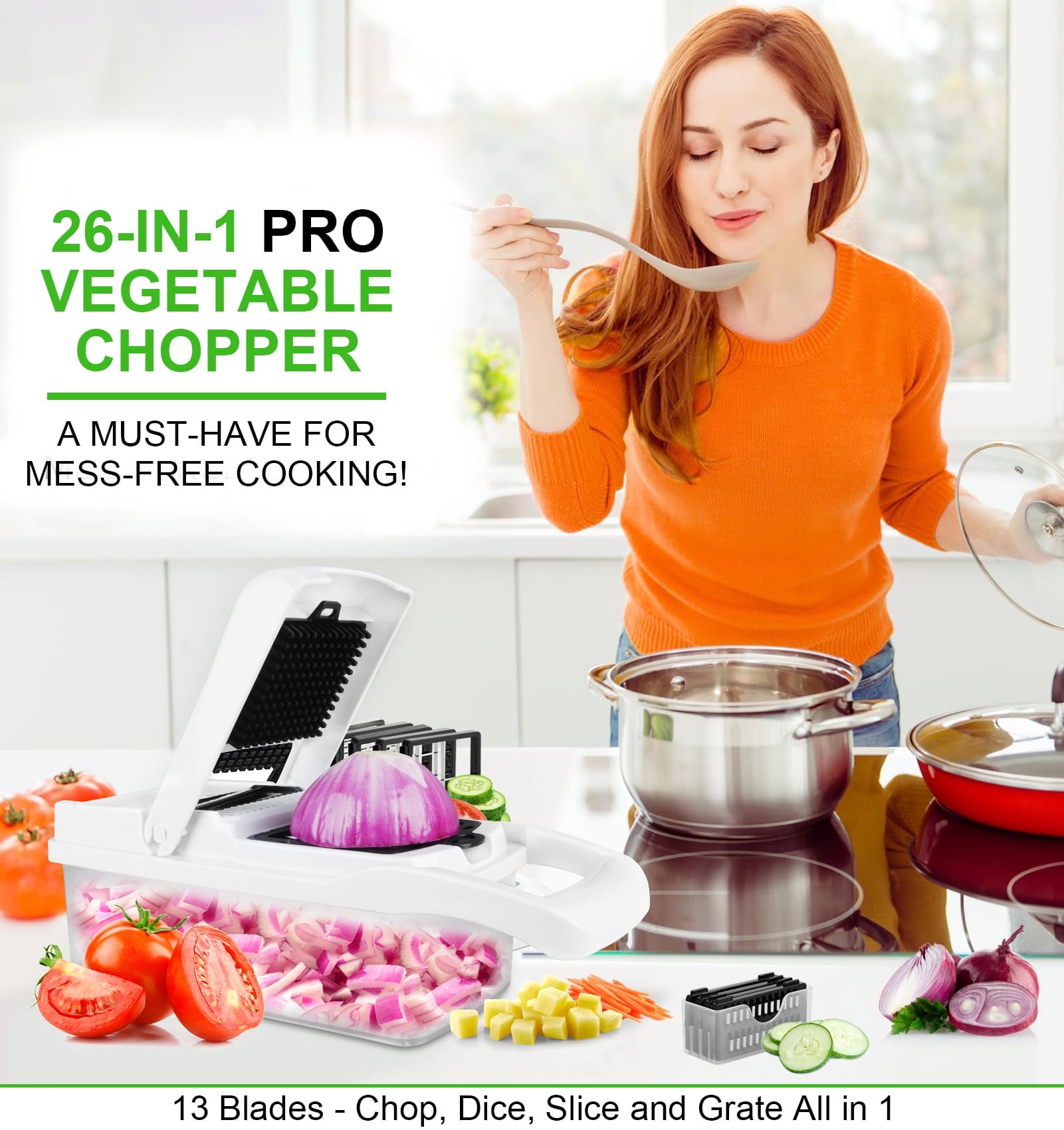 26 in 1 Vegetable Chopper,Zacenei Veggie Chopper w/Container & Drain Basket Multifunctional Food Chopper Vegetable Sl... - Image 2