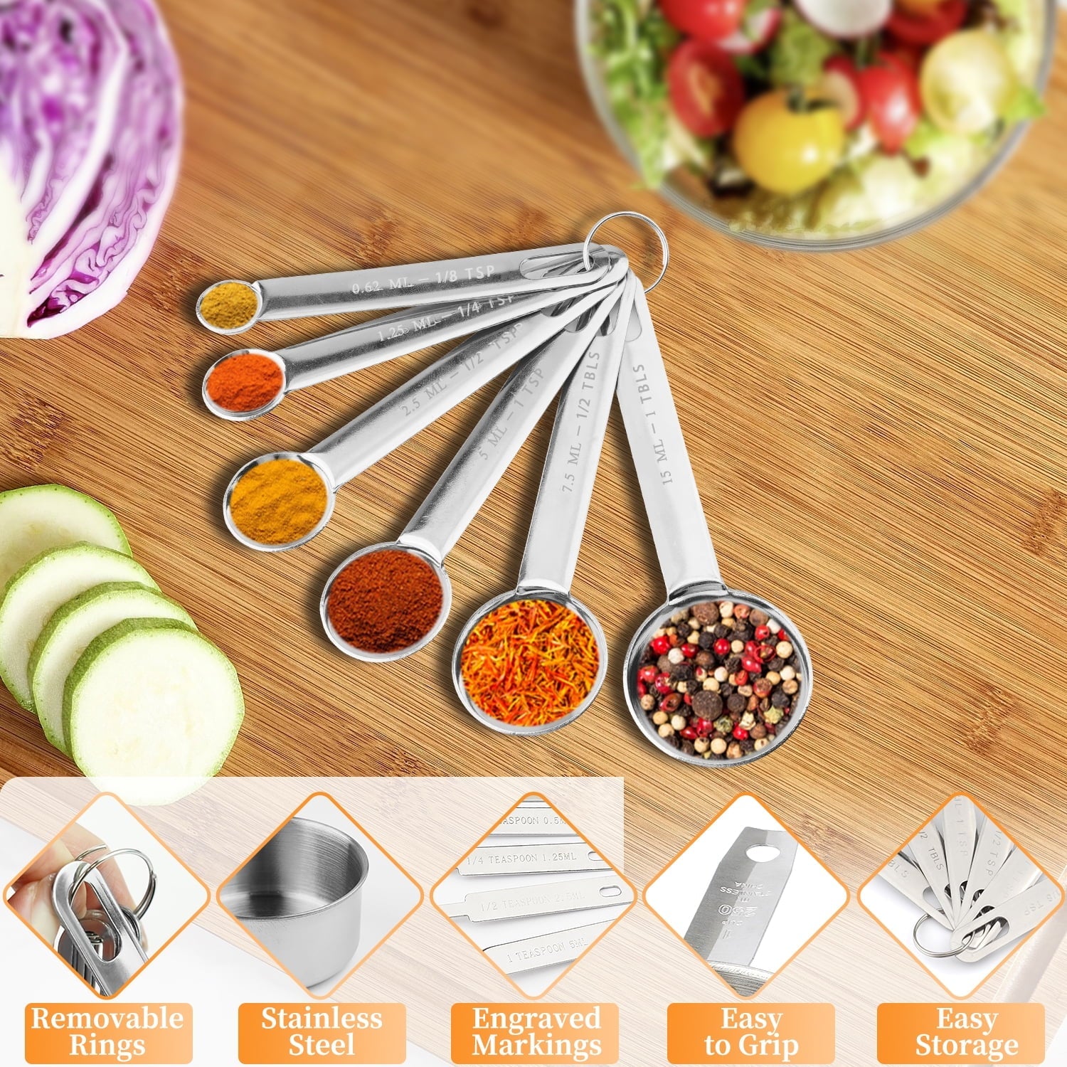 WEPSEN 18-Piece Stainless Steel Measuring Cups and Spoons Set,5 Stainless Steel Nesting Measuring Cups & 6 Spoons,1 L... - Image 5