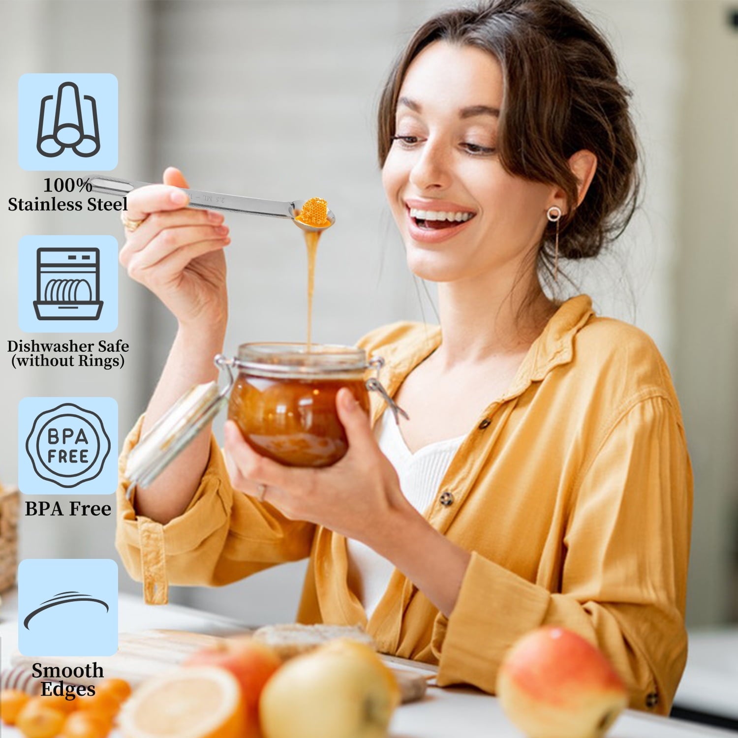 WEPSEN 18-Piece Stainless Steel Measuring Cups and Spoons Set,5 Stainless Steel Nesting Measuring Cups & 6 Spoons,1 L... - Image 6